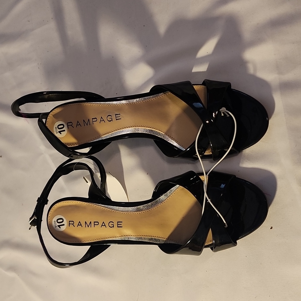 Rampage strappy patent black heels sz 10
